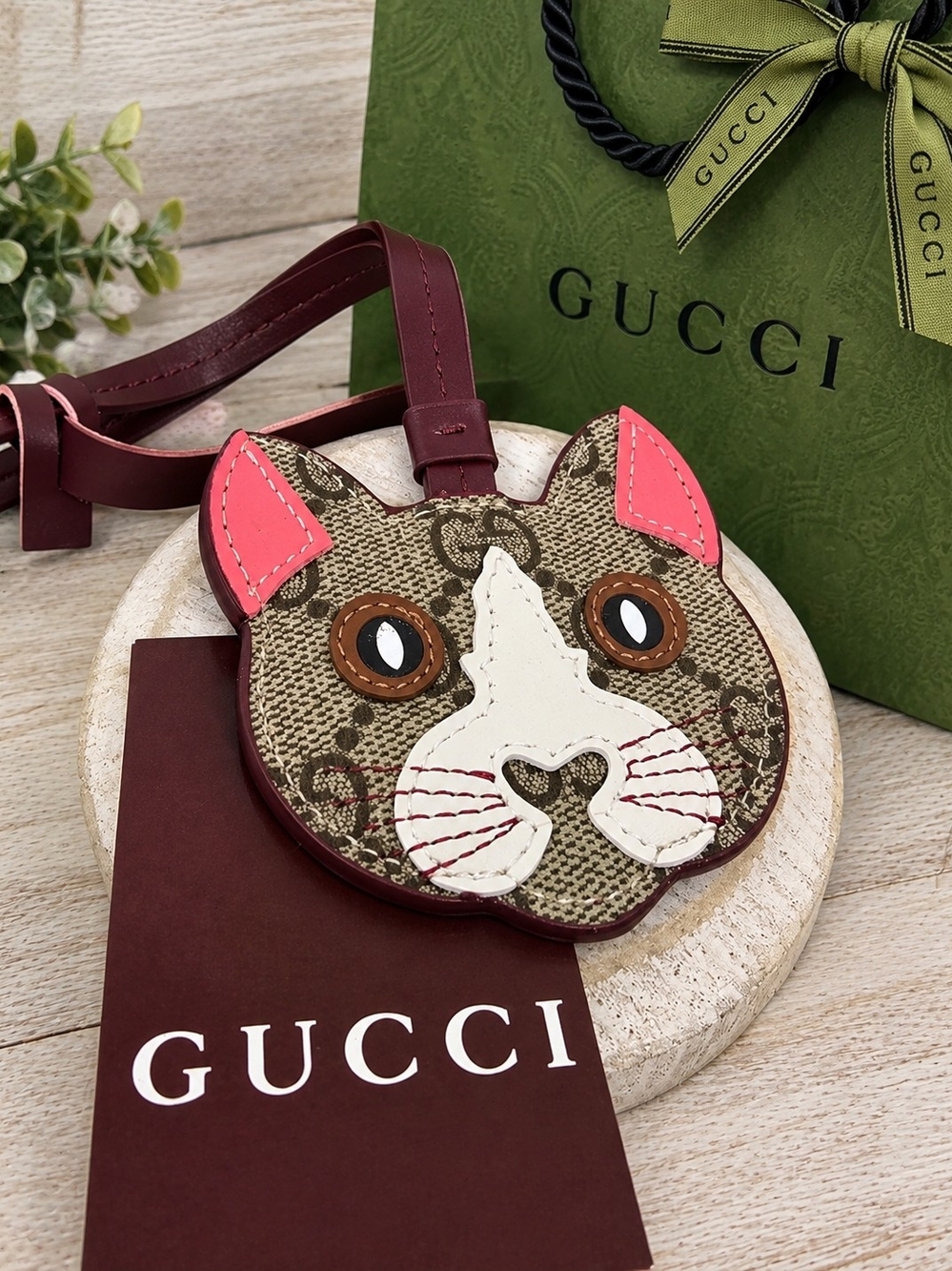 Gucci GG Supreme Monogram Cat Bag Charm With Gift Bag